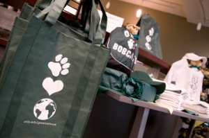 Baker University Center's Bobcat Essentials makes staying green easy by making reuseable bags readily available for purchase to all students. Photo by Elizabeth Linares.